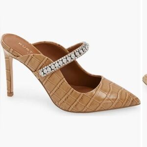 Kurt Geiger Tan Croc-Embossed Heels with Sparkling Strap